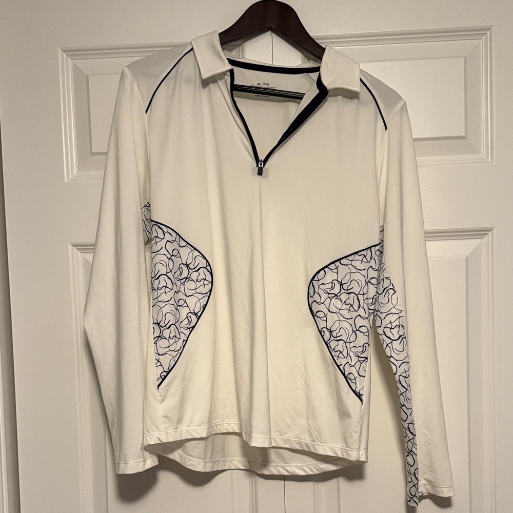 Lady Pinseeker White Golf Shirt with Blue Accents